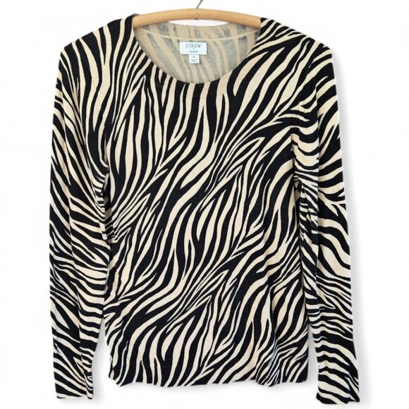 J.Crew Sweaters - J.Crew Teddie Womens Small Zebra Print Sweater Cotton Crewneck Beige & Black